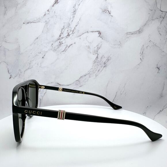New GUCCI Sunglasses Black Aviator Pilot Gold Logo Metal Red Green Web Gucci - Picture 9 of 16
